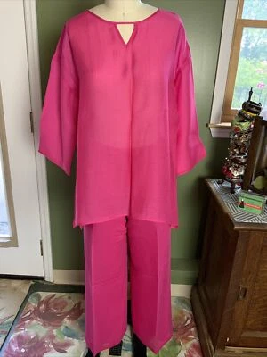 I.C by Connie 2 piezas túnica rosa y pantalones palazzo forrados crucero playa ambos talla grande Foto 1 de 4