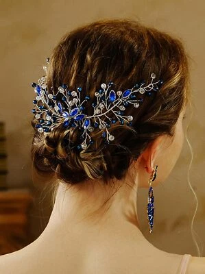 Peine de pelo de boda con diamantes de imitación azul tocado de novia accesorios para el cabello para mujer Foto 1 de 4