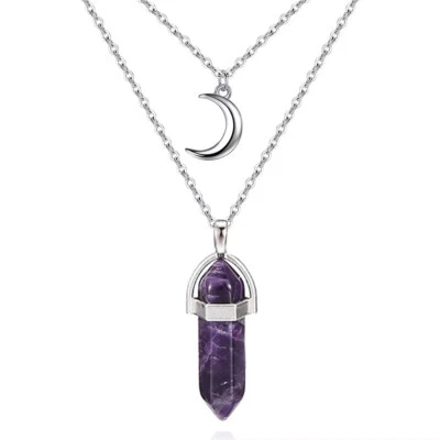 Cadena colgante de piedra de seis columnas hexagonales luna de metal multicapa con bala 1 pieza Foto 1 de 4