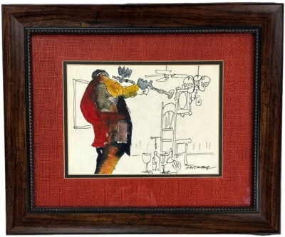 Pintura Acuarela Original Leo Meiersdorff Nueva Orleans Jazz Player Enmarcada Foto 1 de 4