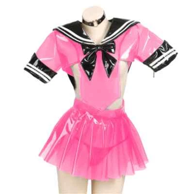 Mujeres Sexy Transparente PVC JK Traje Marinero Conjunto Estudiante Japonés Niñas Uniforme Escolar Foto 1 de 3