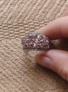 Sterling Silver salmon tourmaline and white topaz ring size 6 - Picture 1 of 5