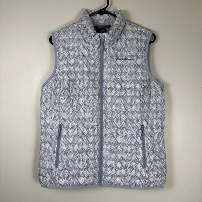 Eddie Bauer Down Vest Puffer Lightweight Quilted Gray White Pattern Womens M - Image 1 of 4