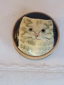 Round Wood Cat Trinket Ring Pill Box Decorative Hand Painted Vintage - Picture 1 of 7