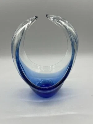 Kunstglaskorb geteilter Griff glasklar und blau keine Chips Risse oder Beschädigungen - Bild 1 von 4