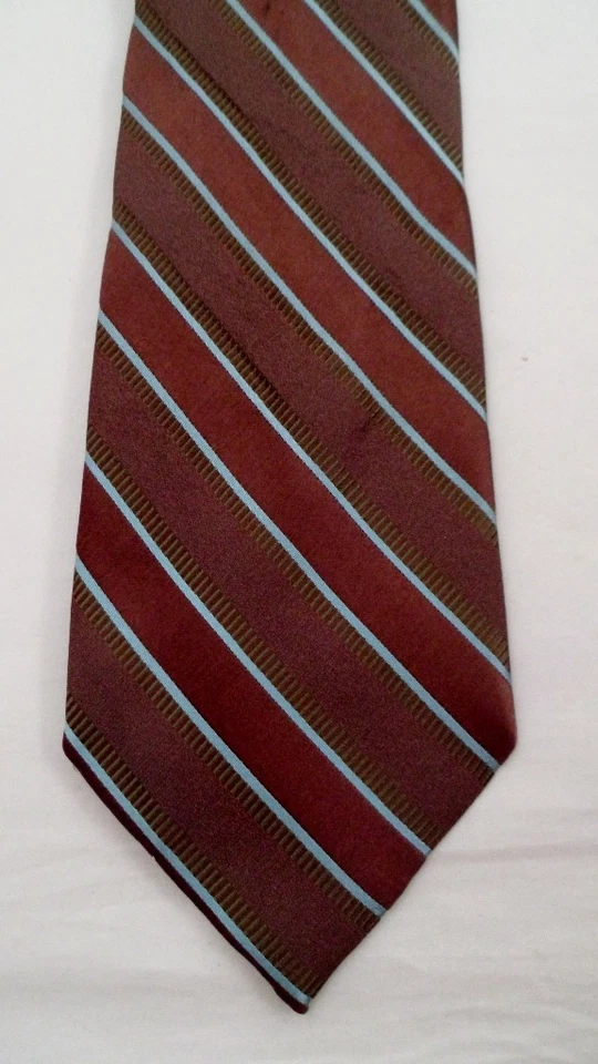 Corbata Power 100 % seda Axcess Liz Claiborne marrón oscuro azul rayas clásicas Foto 1 de 1