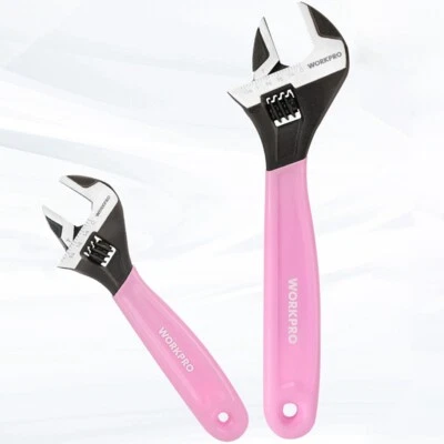 WORKPRO 2PCS 6" 10" Pink Adjustable Wrench Set Wide Jaw Black Oxide Metric & SAE - Image 1 of 4