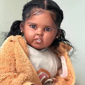 Bambola Reborn Baby Doll pelle nera bambina 30" capelli radicati rifiniti a mano regalo - Foto 1 di 4