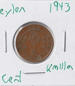 Coin Ceylon 1 Cent 1943 KM111a - Picture 1 of 2