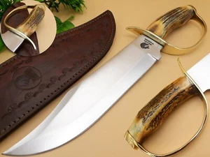 RARE STAG ANTLER CUSTOM HANDMADE CAMPING HUNTING TACTICAL GUARD BOWIE KNIFE - Picture 1 of 7