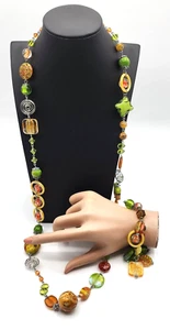 New Chico's Multi-Color Murano Art Glass Long Necklace & Stretch Bracelet Set - Picture 1 of 12