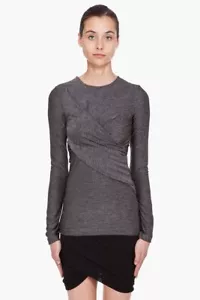 T Alexander Wang Heather Grey Long Sleeve Wrap Stretch Tunic Top Size M - Picture 1 of 5