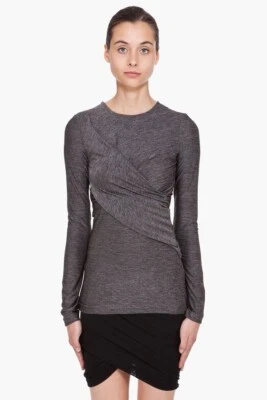 Top túnica elástica envolvente manga larga gris jaspeado talla M T Alexander Wang Foto 1 de 4