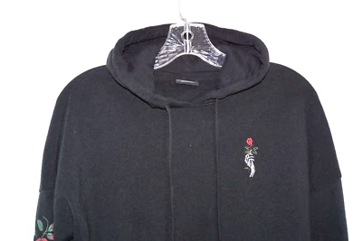 Empyre Black Hoodie Skeleton Hand Holding rose pulllover Sweatshirt Roses - XS - Image 1 of 4