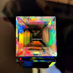 60 CT + NATURAL RAINBOW COLOUR SQUARE CUT MYSTIC TOPAZ CERTIFIED GEMSTONE 20MM - Imagen 1 de 9