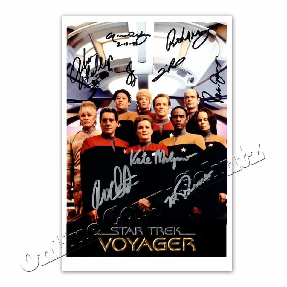 Star Trek VOYAGER Crew - Kate Mulgrew, Jery Ryan 9 fach signiertes Autogramm - Bild 1 von 1