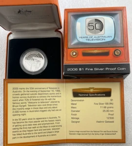 2006 50 Years of Television $1 Fine Silver Proof Coin - Royal Australian Mint - - Imagen 1 de 5