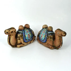 Coppia statue animali testa di leone cammello lama cammello rame smaltato cloisonne Qianlong - Foto 1 di 10