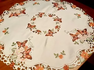 85*85cm Round "Twin Butterfly Orange/Black" Cutout Polyester LatticeTablecloth - Picture 1 of 4