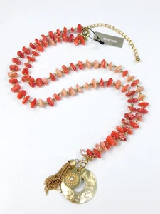 Chico's Faux Pink Agate Pearl Tassel Pendant Necklace 36" Gold Tone - Picture 1 of 3