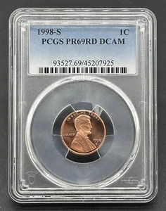 Impresionante moneda de prueba de centavo Lincoln estadounidense 1998-S graduada 1C graduación profesional PR69RDDCAM - Imagen 1 de 2