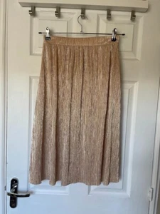 Mango Small Size 8-10 Shimmering gold midi Skirt - Picture 1 of 7