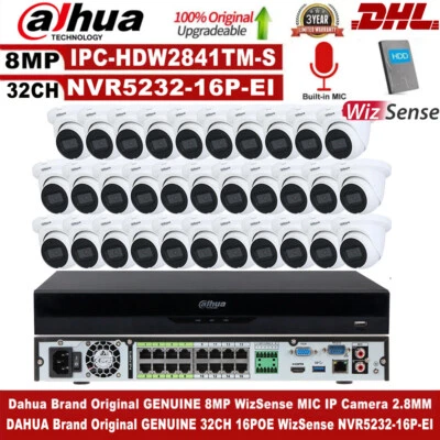 Dahua WizSense KIT 32CH 16POE NVR5232-16P-EI CCTV System 8MP MIC IP Camera lot - Image 1 of 4