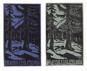2 Ex-Libris Alois Konrad Schwärzler Orig. Holzschnitt Ferd. Preindl (42) - Imagen 1 de 2