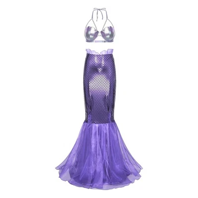Women Costume Nightwear Bra Carnival Mermaid Shiny Skirt Party Outfit Metallic - Image 1 of 3
