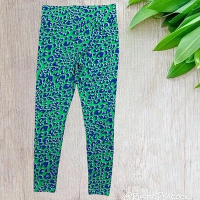 Logo Layers Leggings Pants Womens Small Green Multicolor Animal Print Colorful - Image 1 of 4