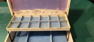 Vintage MELE Schmuckkästchen 3 Etagen creme blau Samtfutter Verschluss Goldakzente - Bild 1 von 12