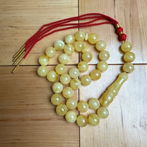 Handmade White Amber Misbaha Tasbih Islamic Prayer Beads 12mm 40.5g - Picture 1 of 3