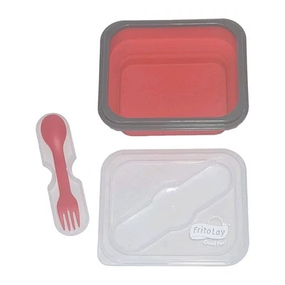 Recipientes de almoço de silicone dobráveis com tampa e garfo lote de 6 NOVO logotipo - Imagem 1 de 4