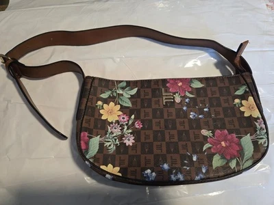 London Fog Iris Signature Shoulder Bag Brown with Floral Pattern  - Image 1 of 3