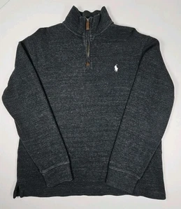 Polo Ralph Lauren Quarter Zip Sweater Mens LRG Gray 100% Cotton Golf Prep Casual - Picture 1 of 10