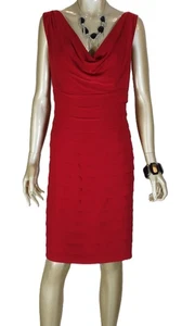 ABITO AMERICANO LIVING~EC~SEXY ROSSO ADERENTE MAGLIA A STRATI LUNGHEZZA GINOCCHIO SCOLLO A SCOOP 14 - Foto 1 di 8