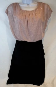 Enfocus Black Pencil Skirt Pink Sparkling Shimmer Overlay Formal  Dress 6P - Picture 1 of 17