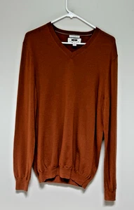Joseph Abood Mens V Neck Extra Fine Merino Wool Burnt Orange Sweater Large - Picture 1 of 7