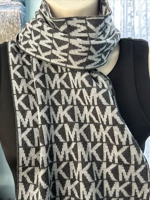 MICHAEL KORS Acrylic SCARF MK MONOGRAM DESIGN Dark Gray Knit - Image 1 of 4
