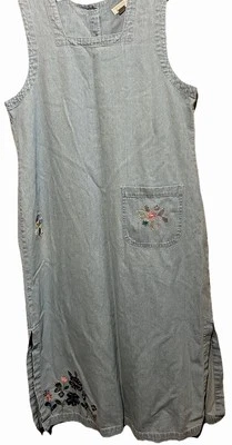 Vestido Vaquero Christopher Banks XL Vintage Lavado Floral Bordado Botones en la Espalda Foto 1 de 4