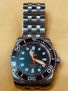 DEEP BLUE Master Mag 1000 Dive Watch ETA 2824 Auto Black Orange Rare Red Text - Picture 1 of 6