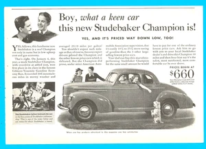 Studebaker Champion automobile low price high mileage car vintage print ad 1940 - Picture 1 of 3
