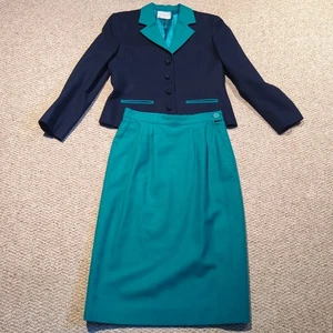 Vintage Miss Pendleton Skirt Suit Blazer Womens 8 Green Blue Wool Office Career - Picture 1 of 8