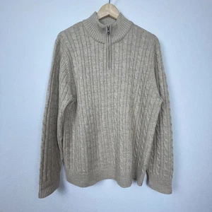 Lands’ End XL Tan Wool Cable Knit 1/4-Zip Sweater Preppy Grandpacore Classic - Picture 1 of 5