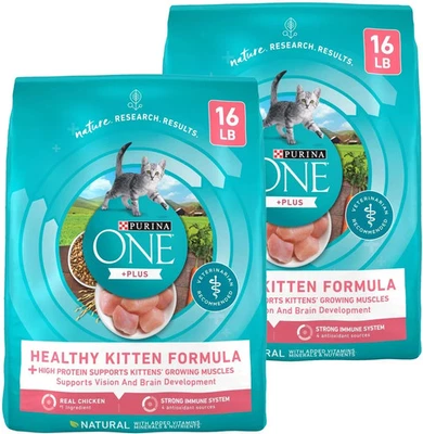 Paquete de 2 alimentos secos para gatos Purina One + Plus fórmula saludable para gatitos, 16 lb Foto 1 de 4