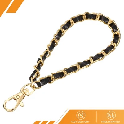 Correa de muñeca de cuero 7 pulgadas mano muñeca cordón bolso llavero dorado negro Foto 1 de 4