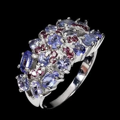 925 Sterling Silver Ring Oval Tanzanite Rhodolite Gemstone Jewelry 7.5 - Image 1 of 4