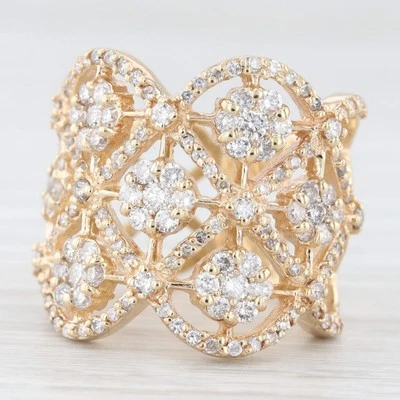 Anillo calado con racimos de diamantes de 2,78 quilates de oro amarillo de 14 k talla 6,5 cóctel Foto 1 de 4