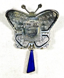 NAVAJO WALTER VANDEVER Sterling Stamped Lapis Vintage Butterfly Kachina PENDANT - Picture 1 of 4