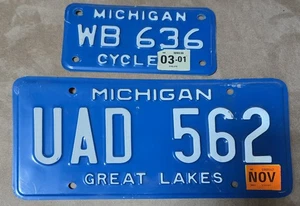 2 - Plates 7" & 12" Michigan License Plate 2003 Great Lakes Blue # Motor Cycle   - Foto 1 di 5